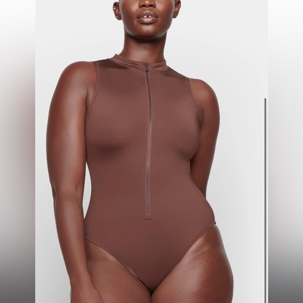 High neck one piece bodysuit/swim